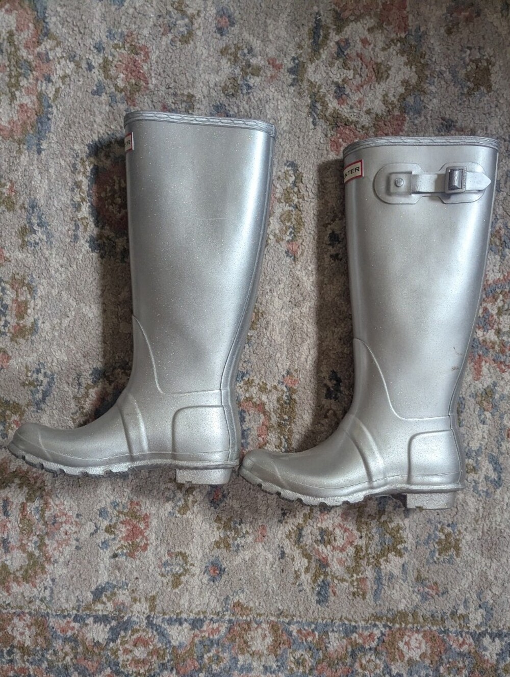 Hunter Tall Glossy Silver Rain Boots - Picture 2 of 4